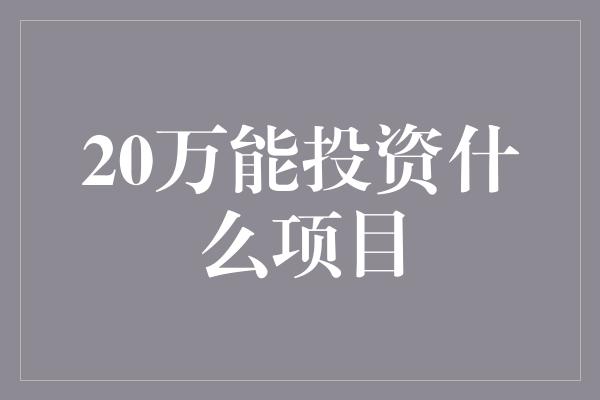 20万能投资什么项目