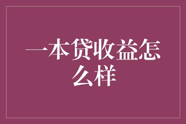 一本贷收益怎么样