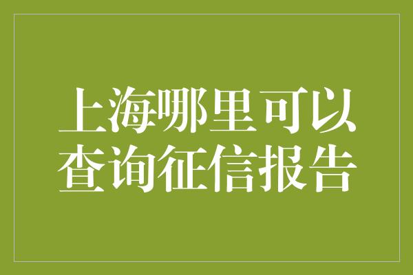 上海哪里可以查询征信报告