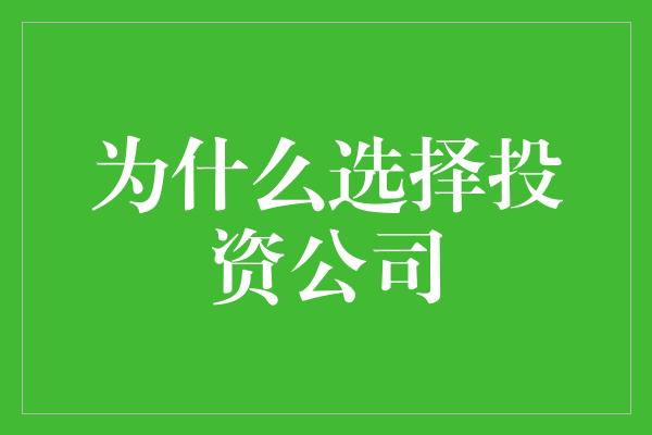 为什么选择投资公司