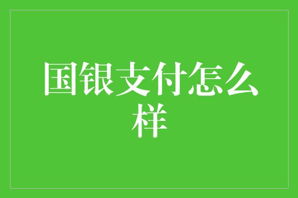 国银支付怎么样