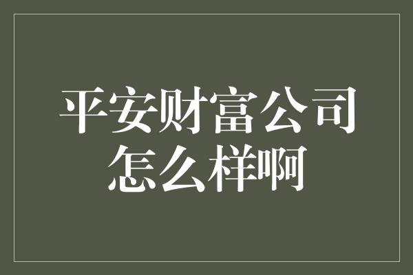 平安财富公司怎么样啊