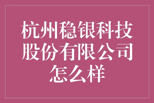 杭州稳银科技股份有限公司怎么样